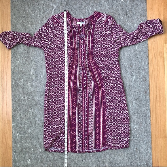 purple and white ikat geometric print flowy 3/4 sleeve tunic dress - Picture 13 of 16